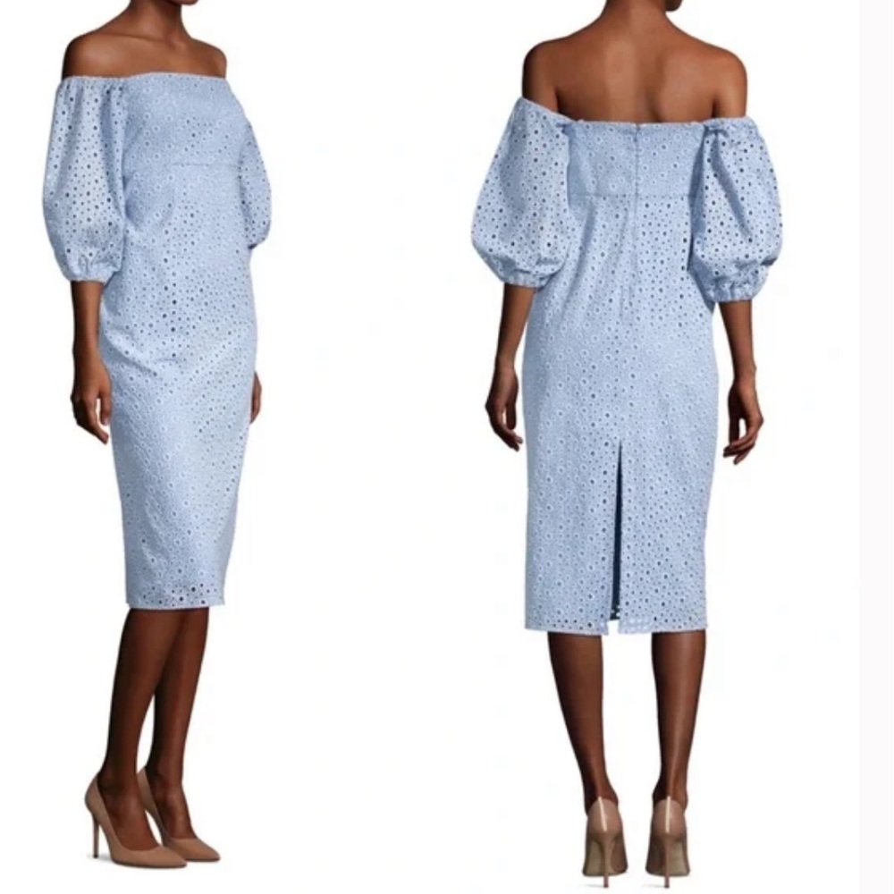 Prose & Poetry Sheila off-the-shoulder midi dress in Blue Eyelet, Size Large.